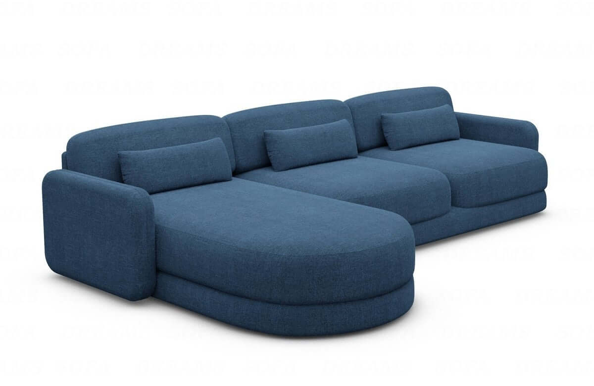 Ecksofa Valencia L-Form aus Stoff Kurz Blau