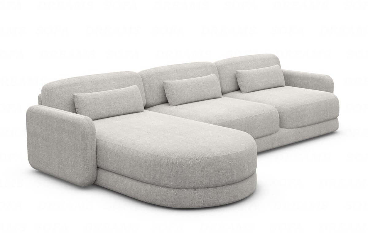 Ecksofa Valencia L-Form aus Stoff Kurz Hellgrau