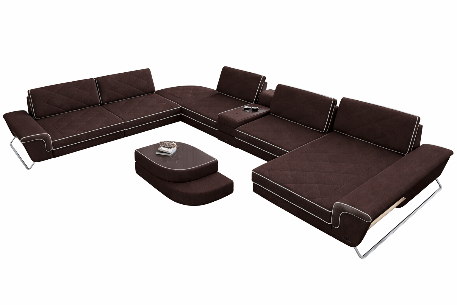 Stoff Wohnlandschaft Bari XXL – Geräumig & Bequem Graubraun-Weiß