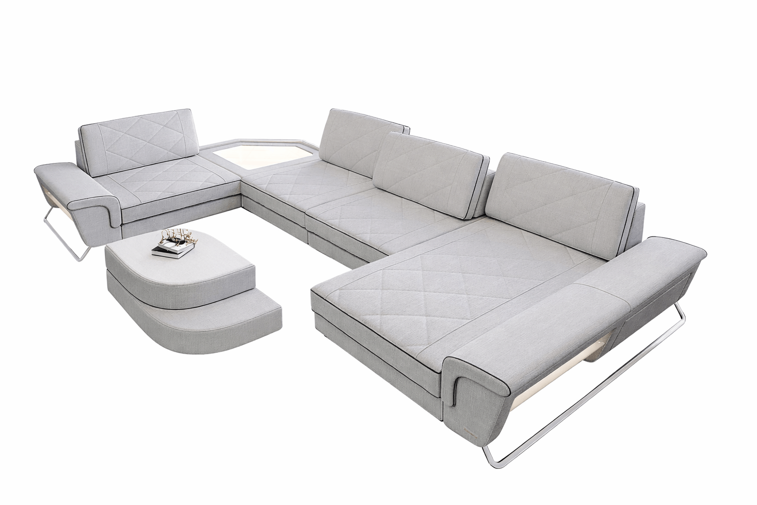 Stoff Wohnlandschaft Ferrara U-Form macchiato-schwarz