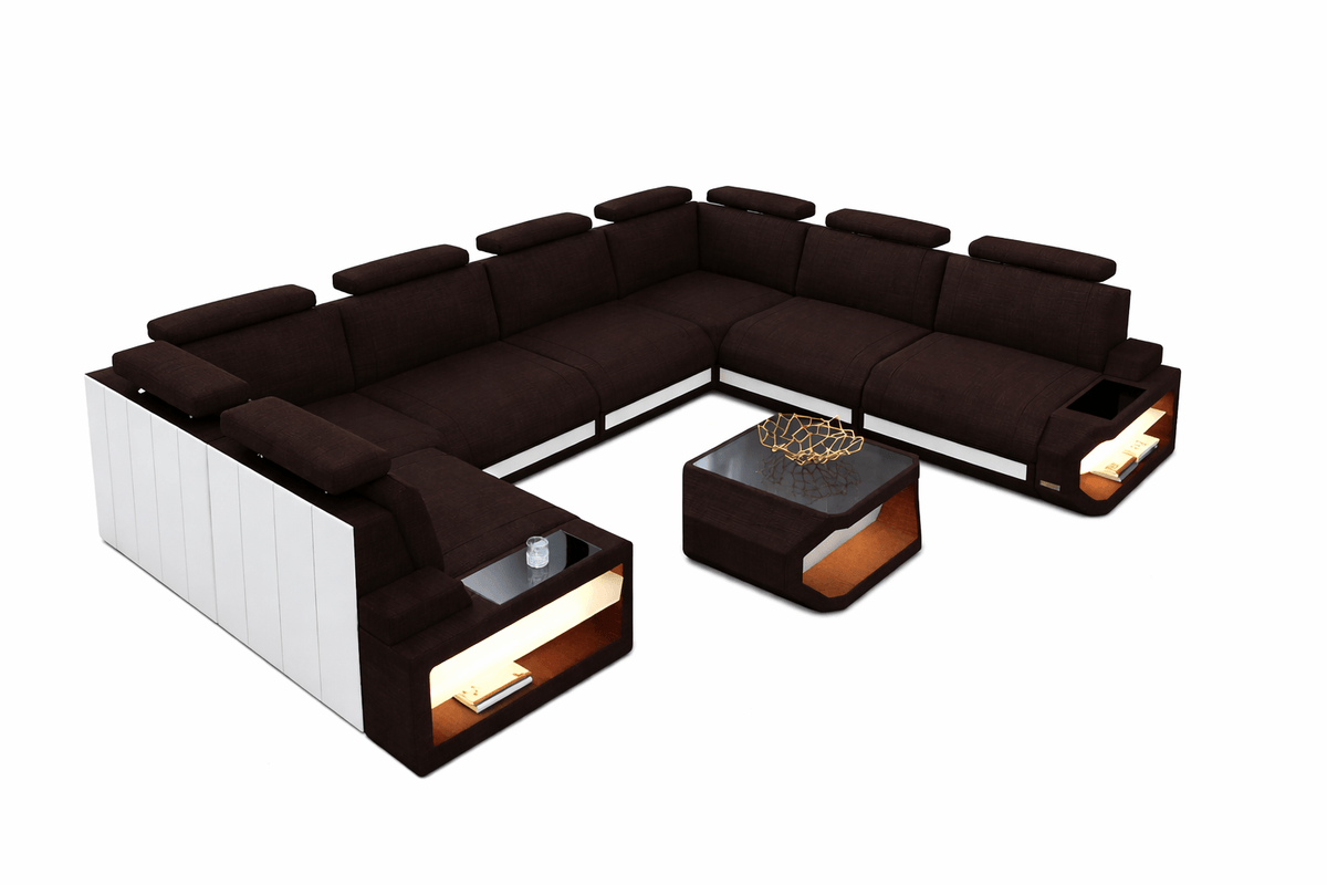 Couchlandschaft Siena U-Form in Stoff Graubraun-Weiß
