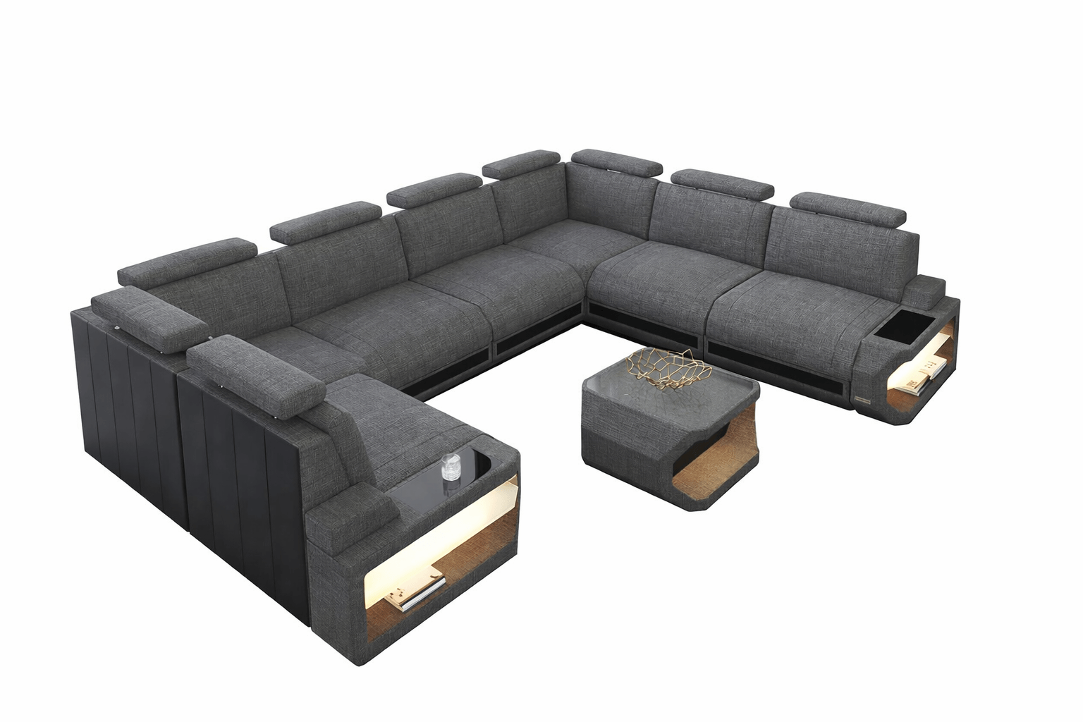 Couchlandschaft Siena U-Form in Stoff grau-schwarz