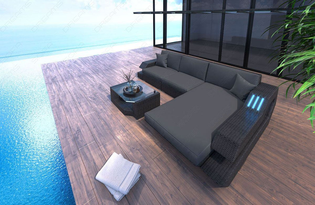 Sofa Rattan Ravenna Graues L-Form in Stoff