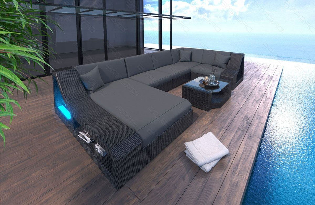 Wohnlandschaft Rattan Turino U-Form aus Stoff