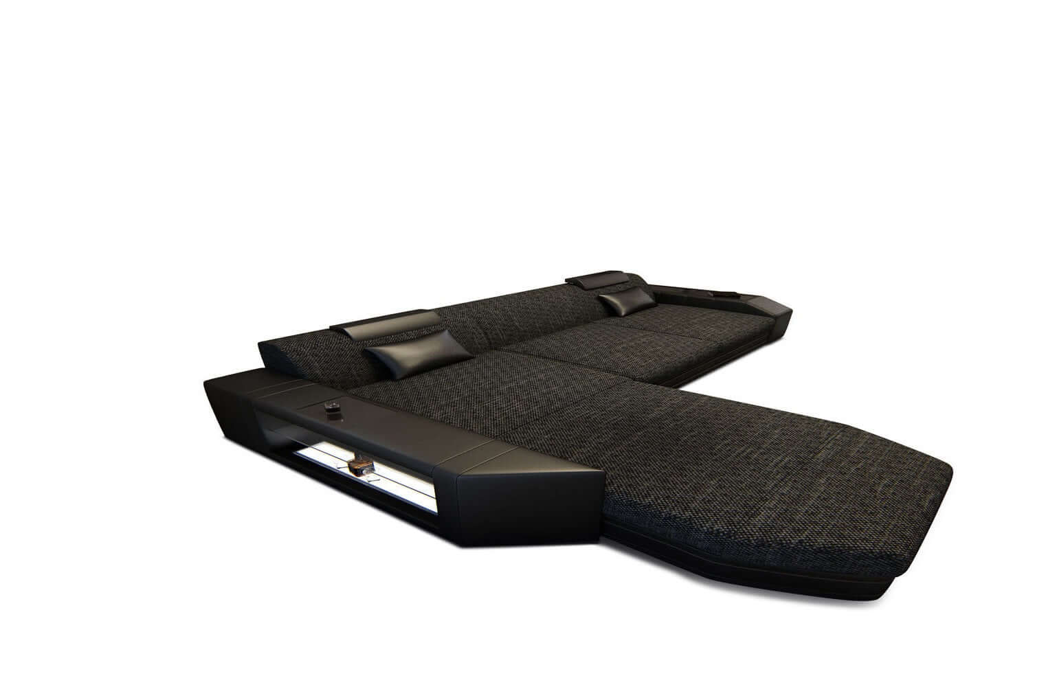 Stoffsofa Prato L-Form im Materialmix Schwarzgrau-Schwarz
