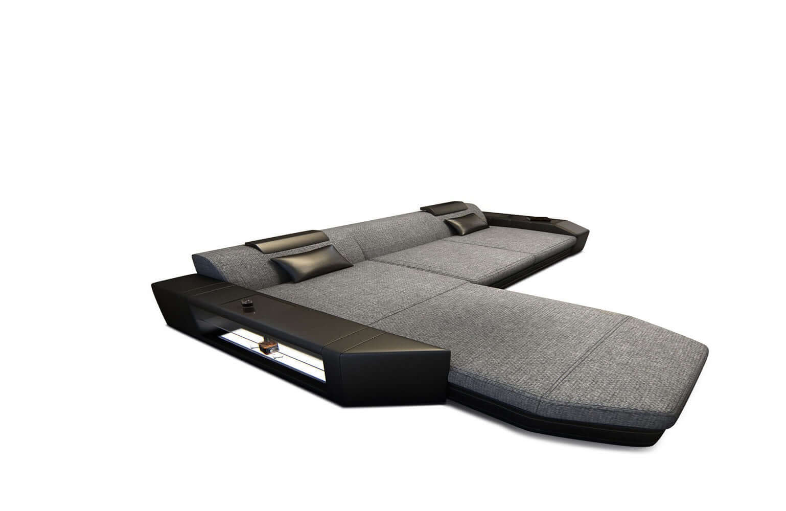 Ecksofa Prato L-Form aus Stoff Grau-Schwarz