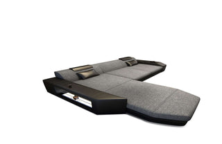 Stoffsofa Prato L-Form im Materialmix in Strukturstoff und der Farbe Grau und Schwarz - Ausrichtung links