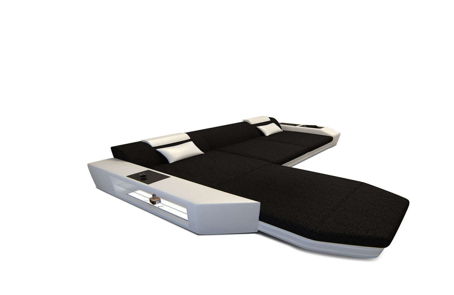 Ecksofa Prato L-Form aus Stoff Schwarz-Weiß