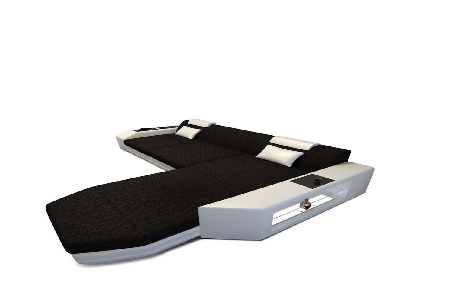 Ecksofa Prato L Form aus Stoff schwarz-weiß