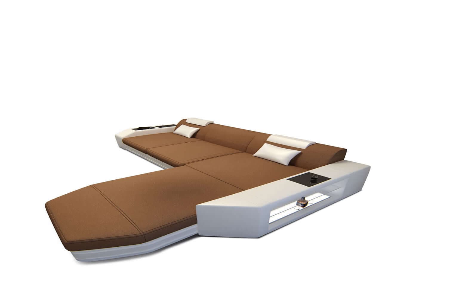 Ecksofa Prato L-Form aus Stoff Hellbraun-Weiß