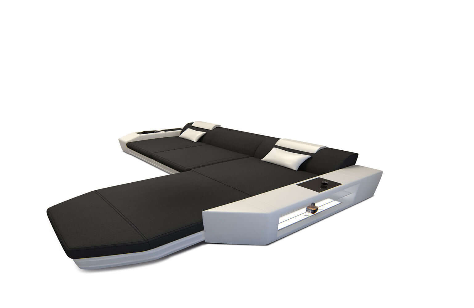 Ecksofa Prato L-Form aus Stoff Dunkelgrau-Weiß