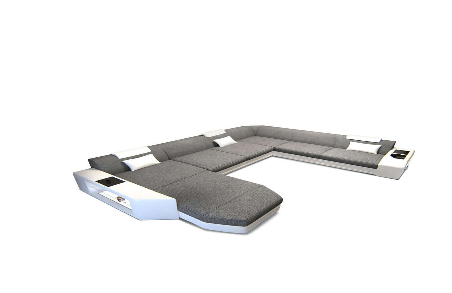 Stoff-Wohnlandschaft Materialmix Prato XXL Grau-Weiß