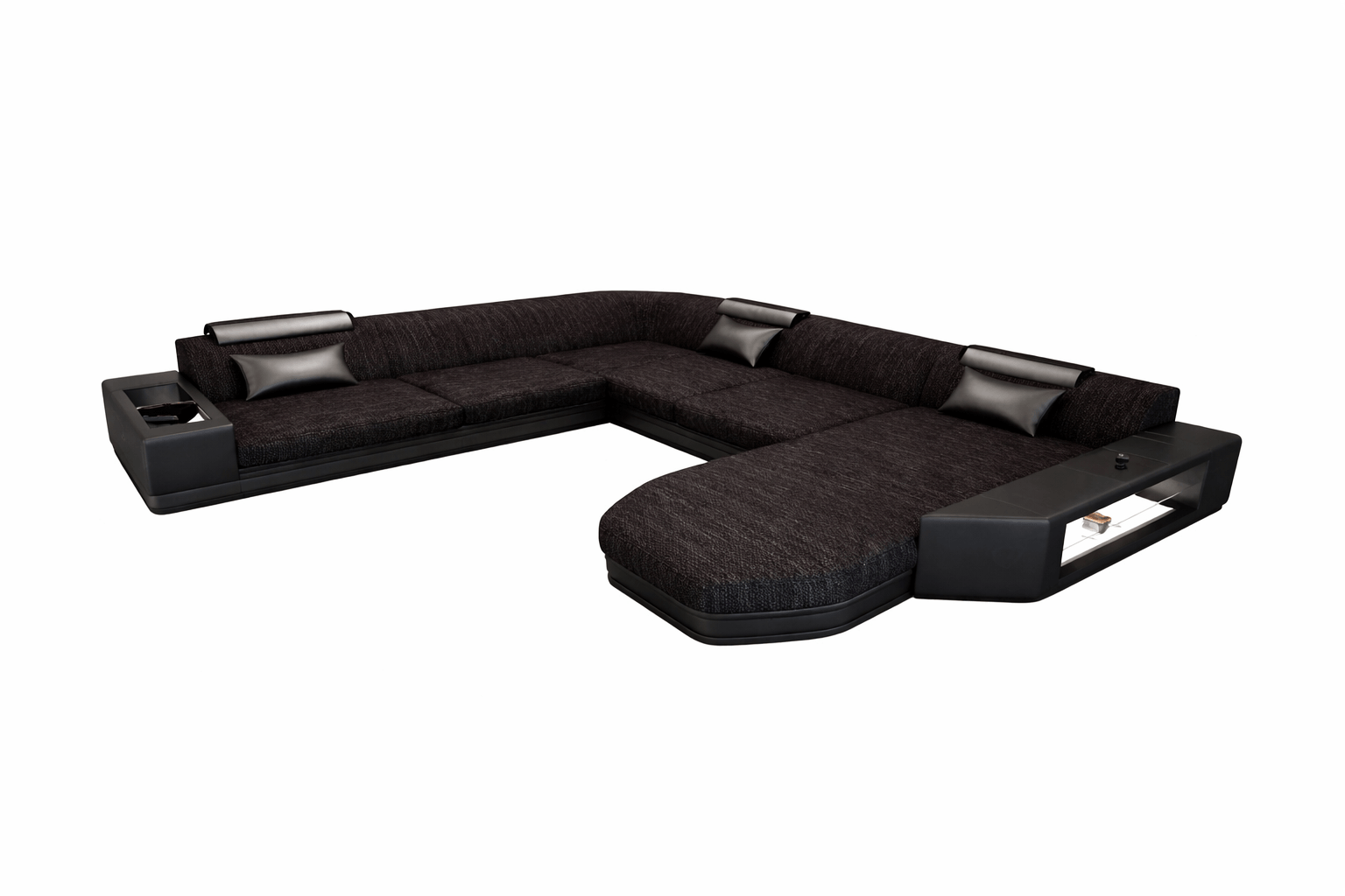 Stoff-Wohnlandschaft Materialmix Prato XXL Graubraun-Schwarz