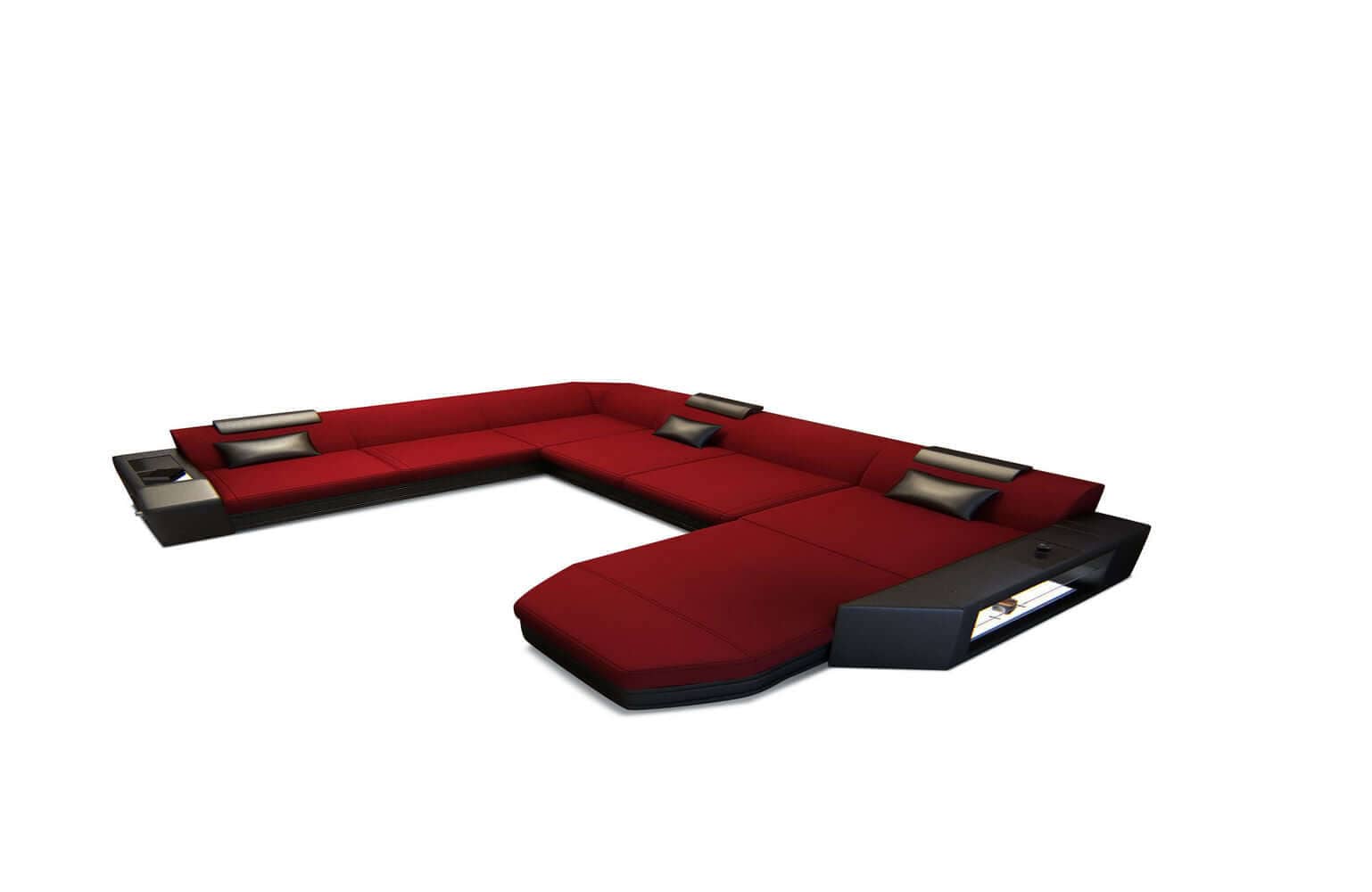 Stoff-Wohnlandschaft Materialmix Prato XXL Rot-Schwarz