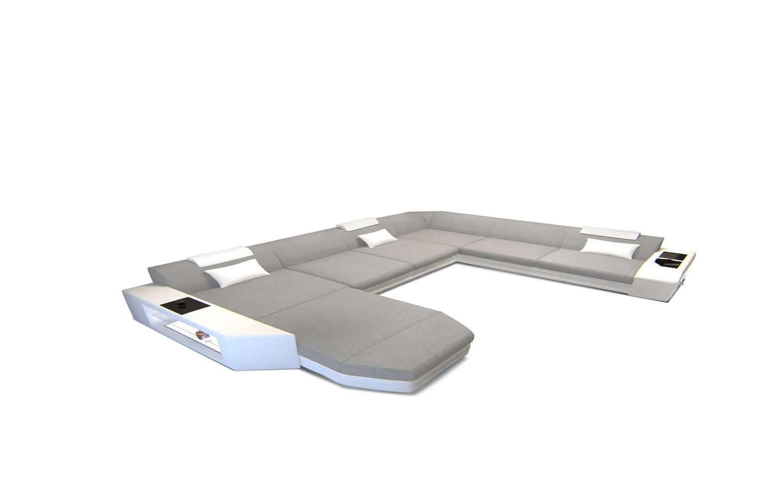 Stoff-Wohnlandschaft Materialmix Prato XXL Hellgrau-Weiß