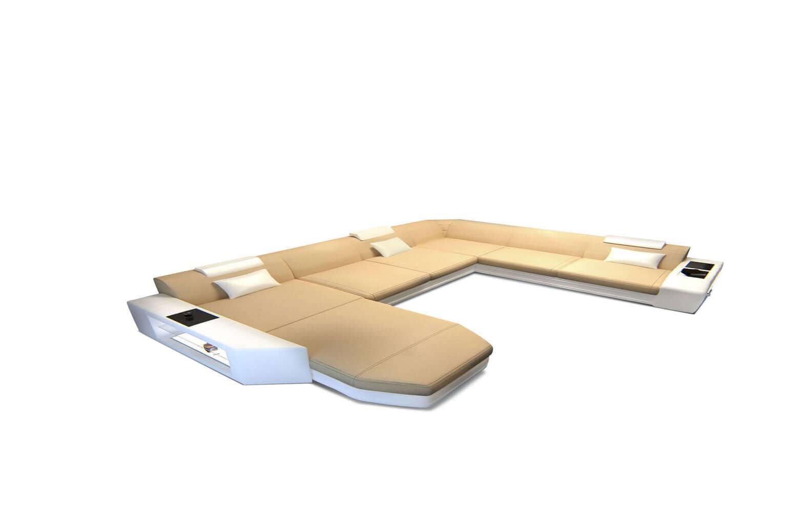 Wohnlandschaft Prato XXL U-Form in Stoff Beige-Weiß