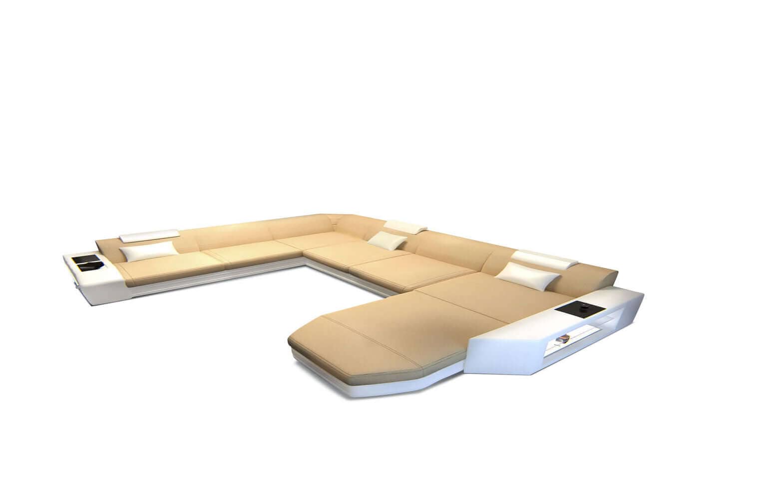 Stoff-Wohnlandschaft Materialmix Prato XXL Beige-Weiß