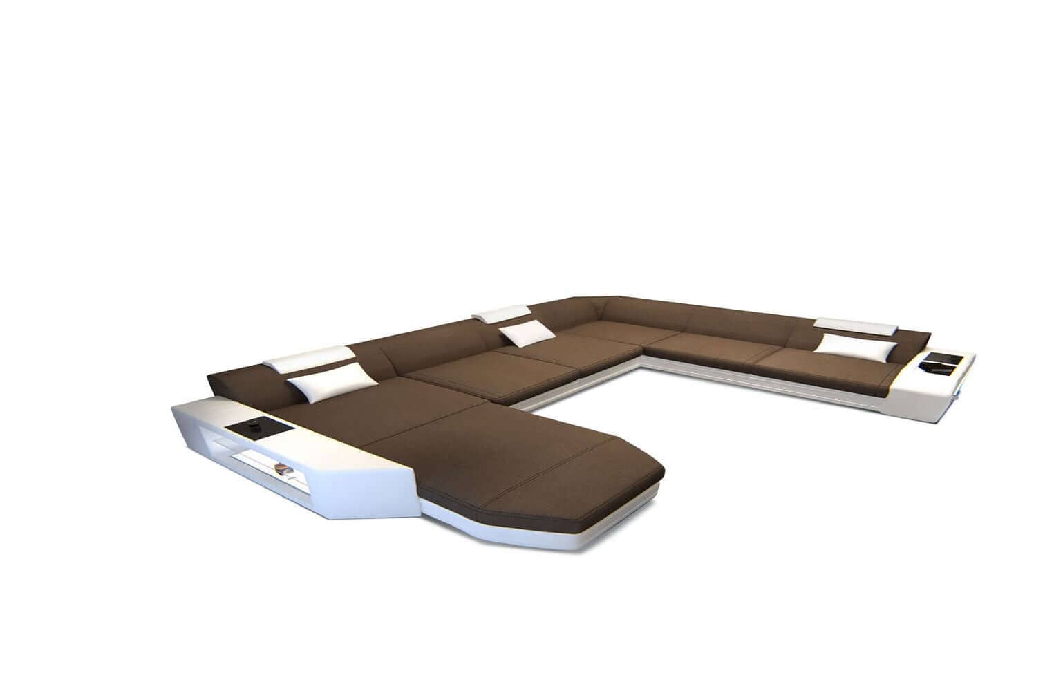 Stoff-Wohnlandschaft Materialmix Prato XXL Hellbraun-Weiß