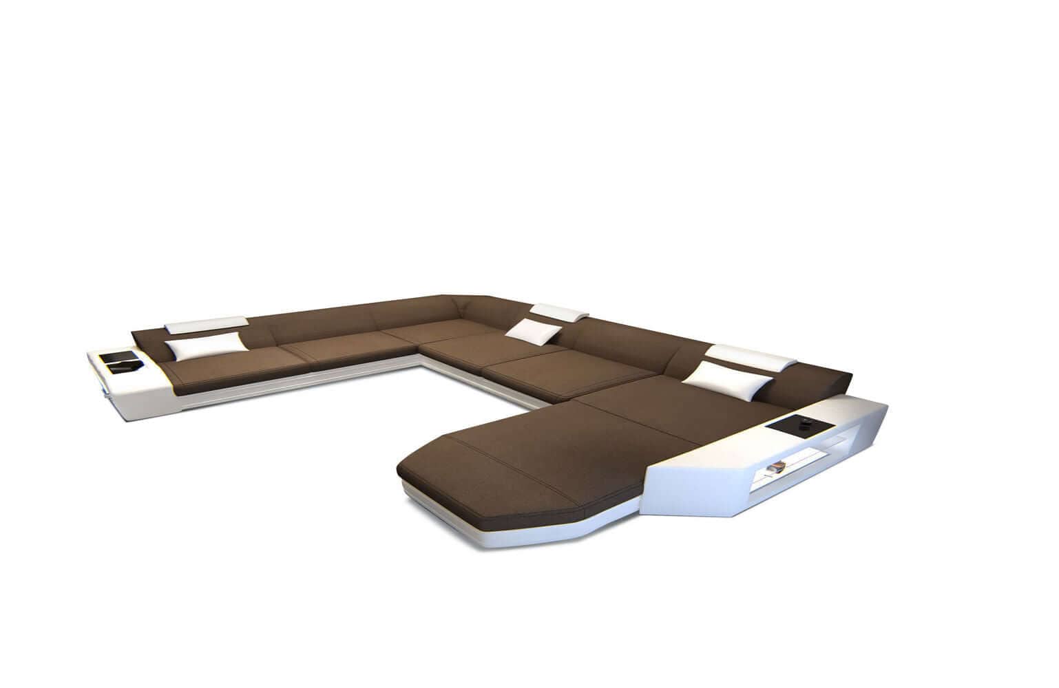 Stoff-Wohnlandschaft Materialmix Prato XXL Hellbraun-Weiß