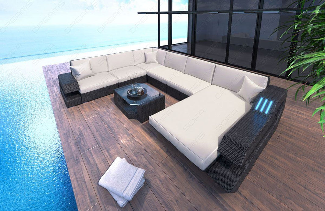 XXL Stoff Wohnlandschaft Rattan Ravenna U-Form