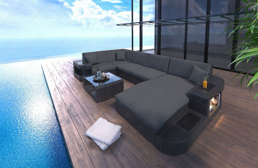Wohnlandschaft Rattan Wave U Form aus Stoff