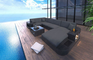 Rattan Sofa Wave U-Form – Grau in Default Title