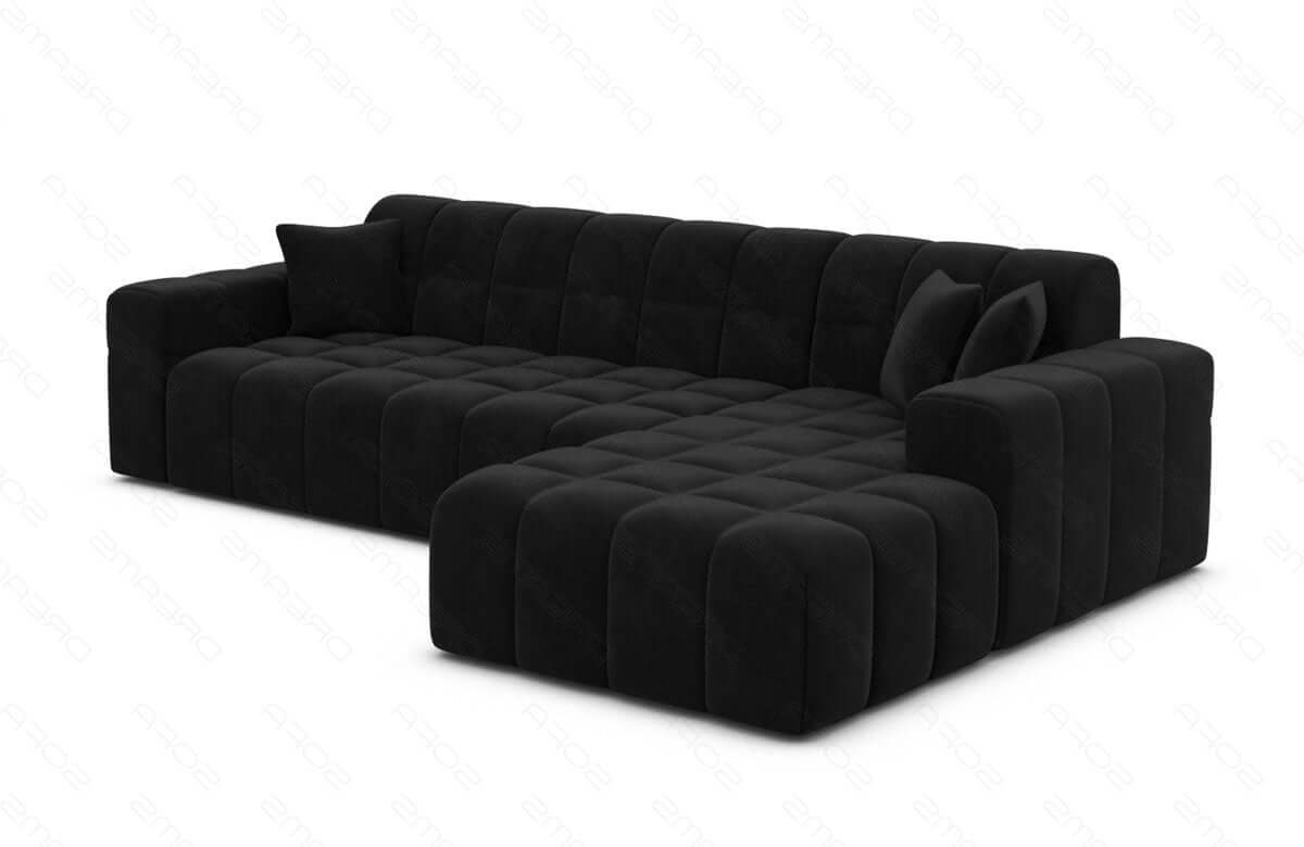 Couch Ibiza L Form in Stoff Kurz schwarz