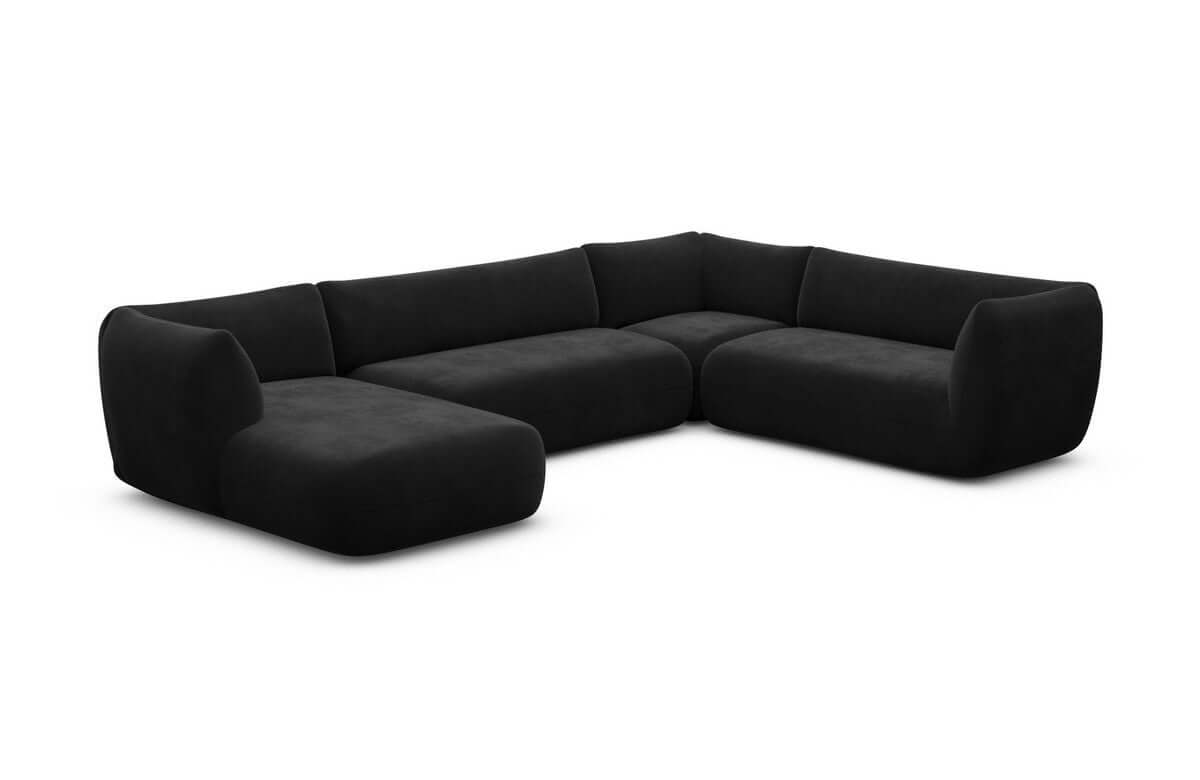 XXL Wohnlandschaft Madrid U-Form aus Stoff Schwarz