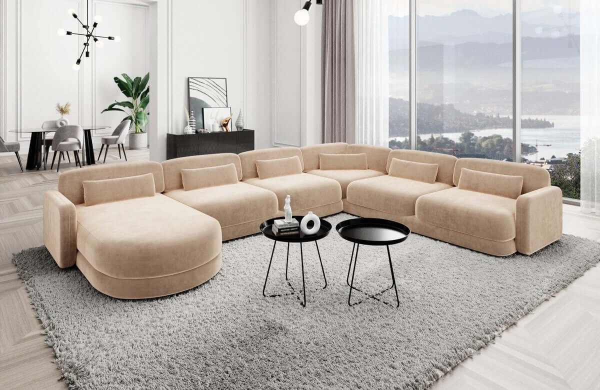Wohnlandschaft Valencia XXL in Stoff beige