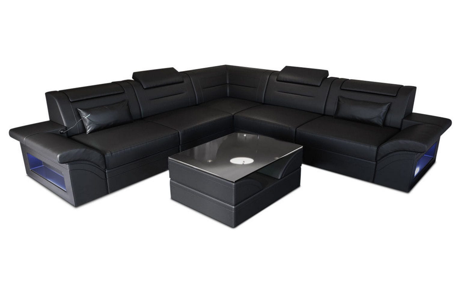 Couch Brianza L Form Leder mit LED Beleuchtung schwarz