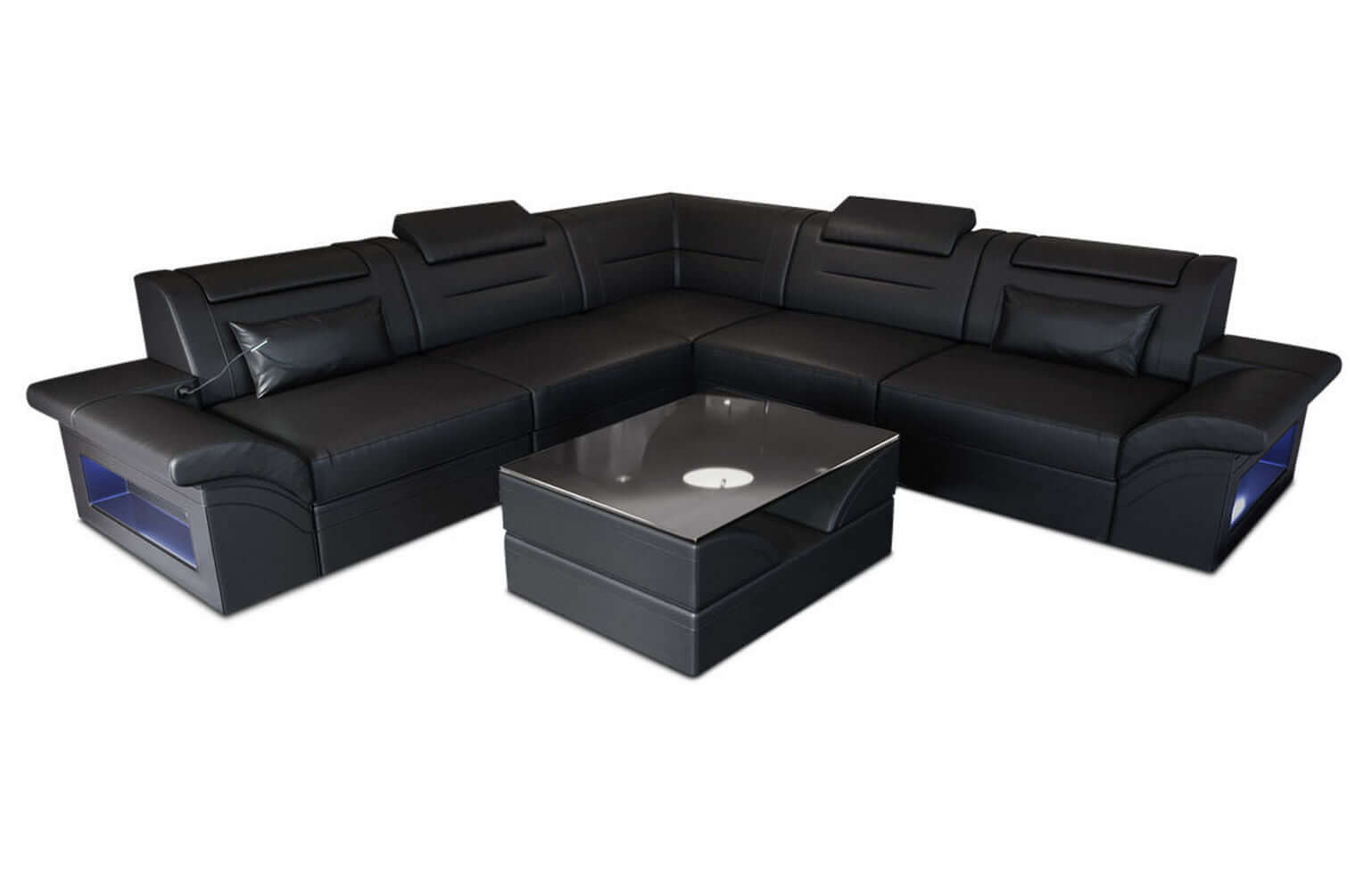 Mini Ecksofa Brianza L Form aus Leder schwarz