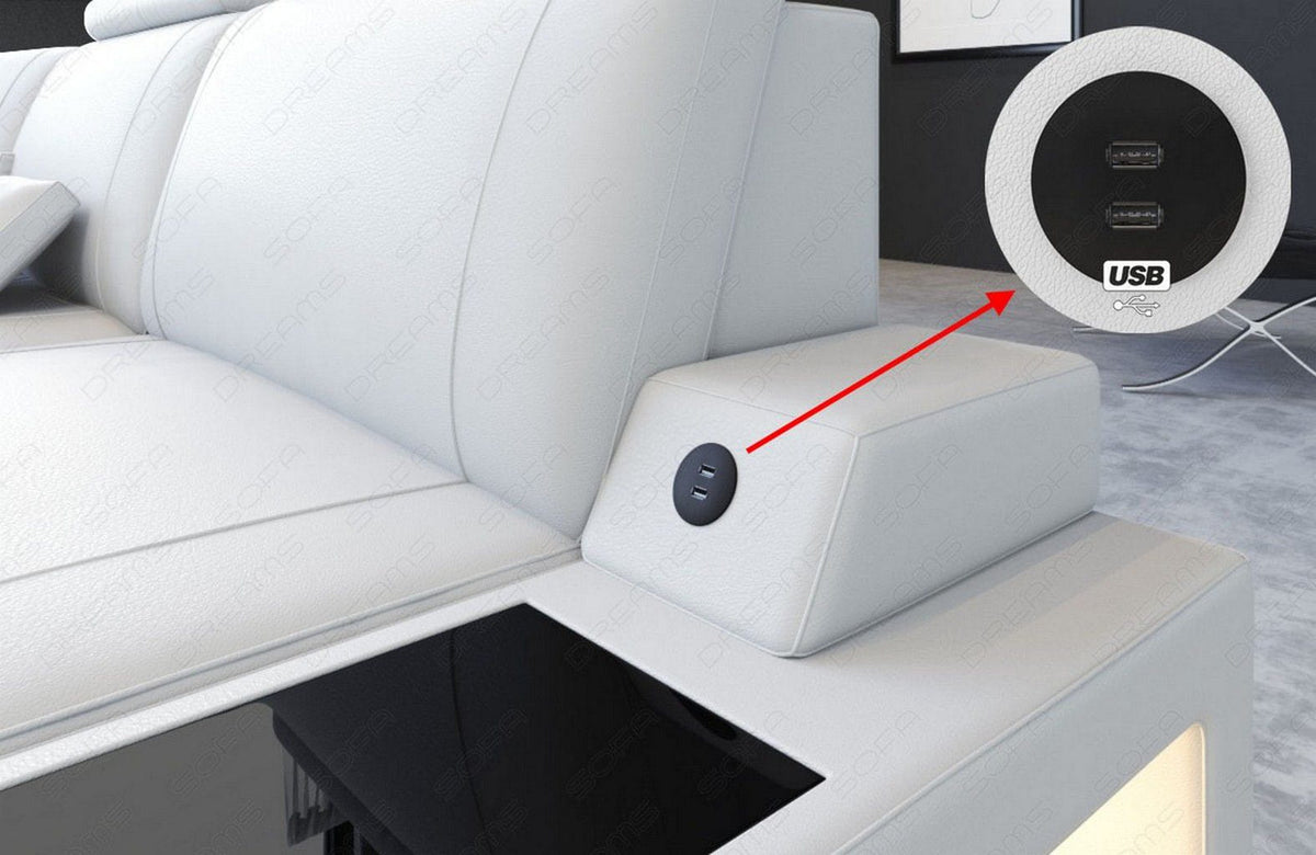 Sofa Wohnlandschaft Asti U-Form Mini Kunstleder Rot-Schwarz mit USB-Anschluss