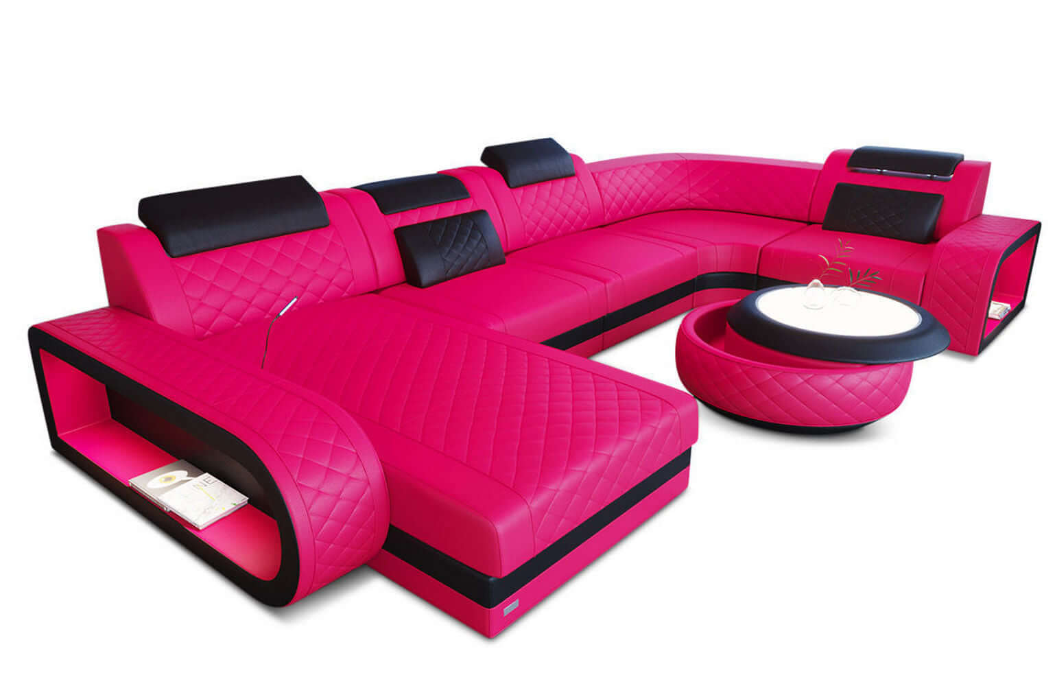 Mini Leder Wohnlandschaft Berlin U-Form Pink-Schwarz