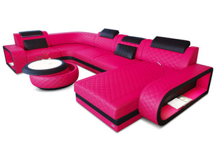 Mini Leder Wohnlandschaft Berlin U-Form in Kunstleder und der Farbe Pink und Schwarz - Ausrichtung rechts
