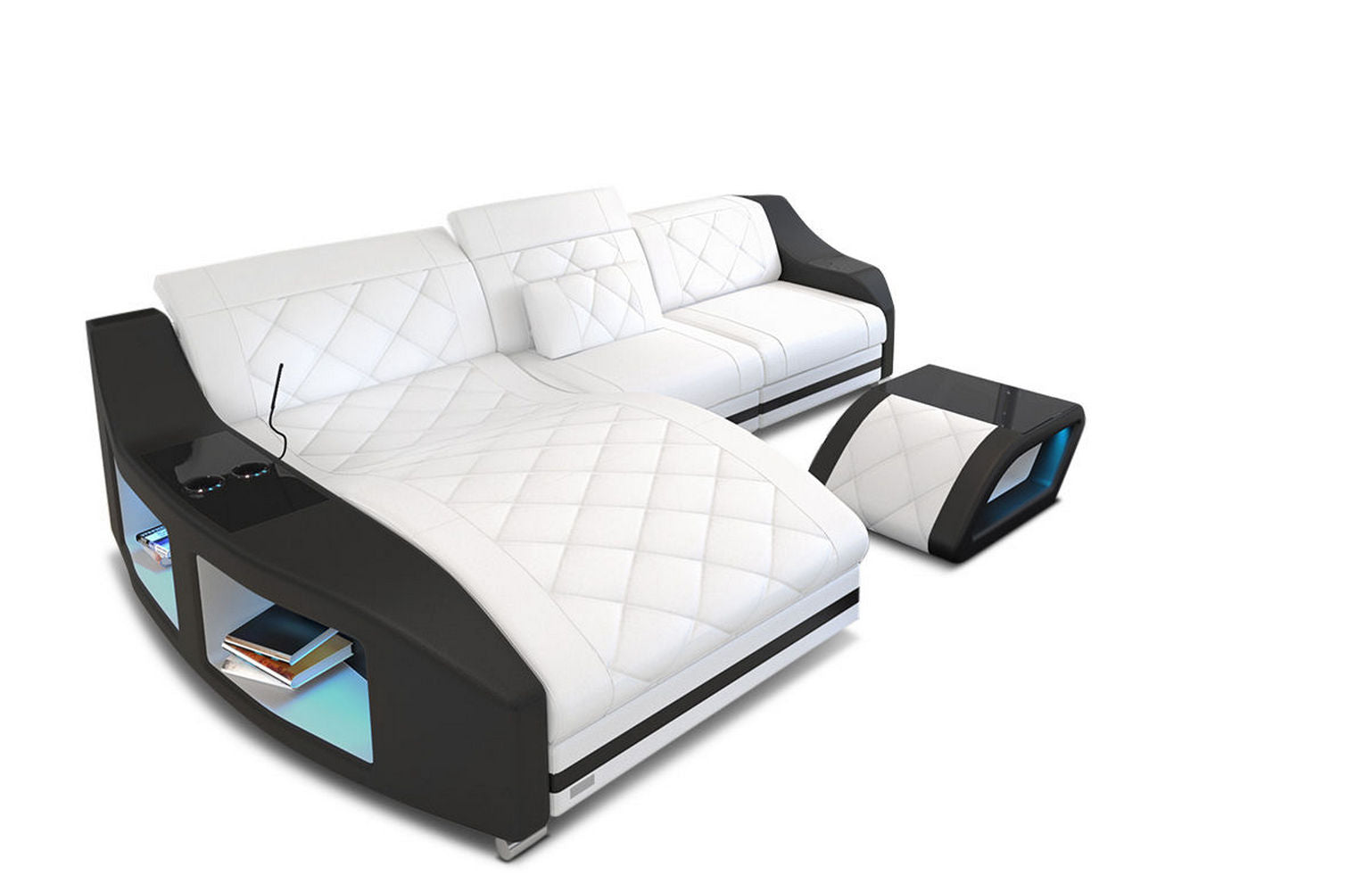 Leder Ecksofa Swing L-Form – Komfort & Eleganz weiß-schwarz