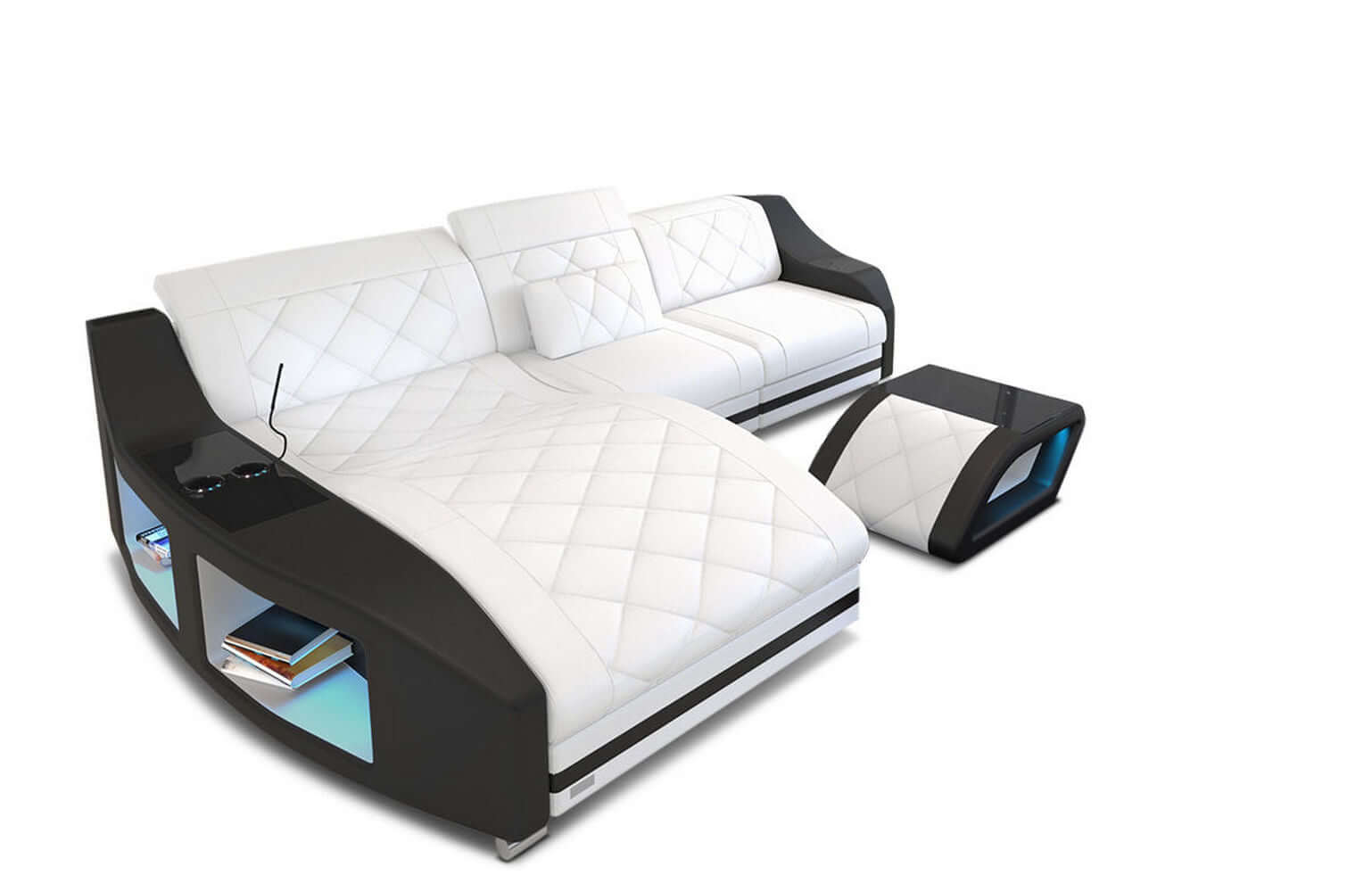 Mini Leder Ecksofa Swing L-Form – Modern & Komfortabel Weiß-Schwarz