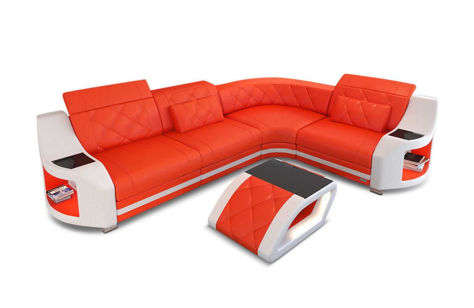 Leder Ecksofa Genua – Komfort und Stil orange-weiß