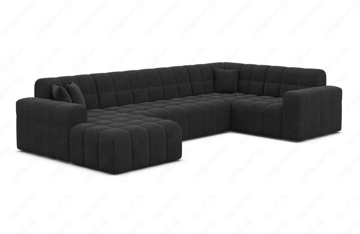 Stoff Wohnlandschaft Ibiza U-Form Schwarz