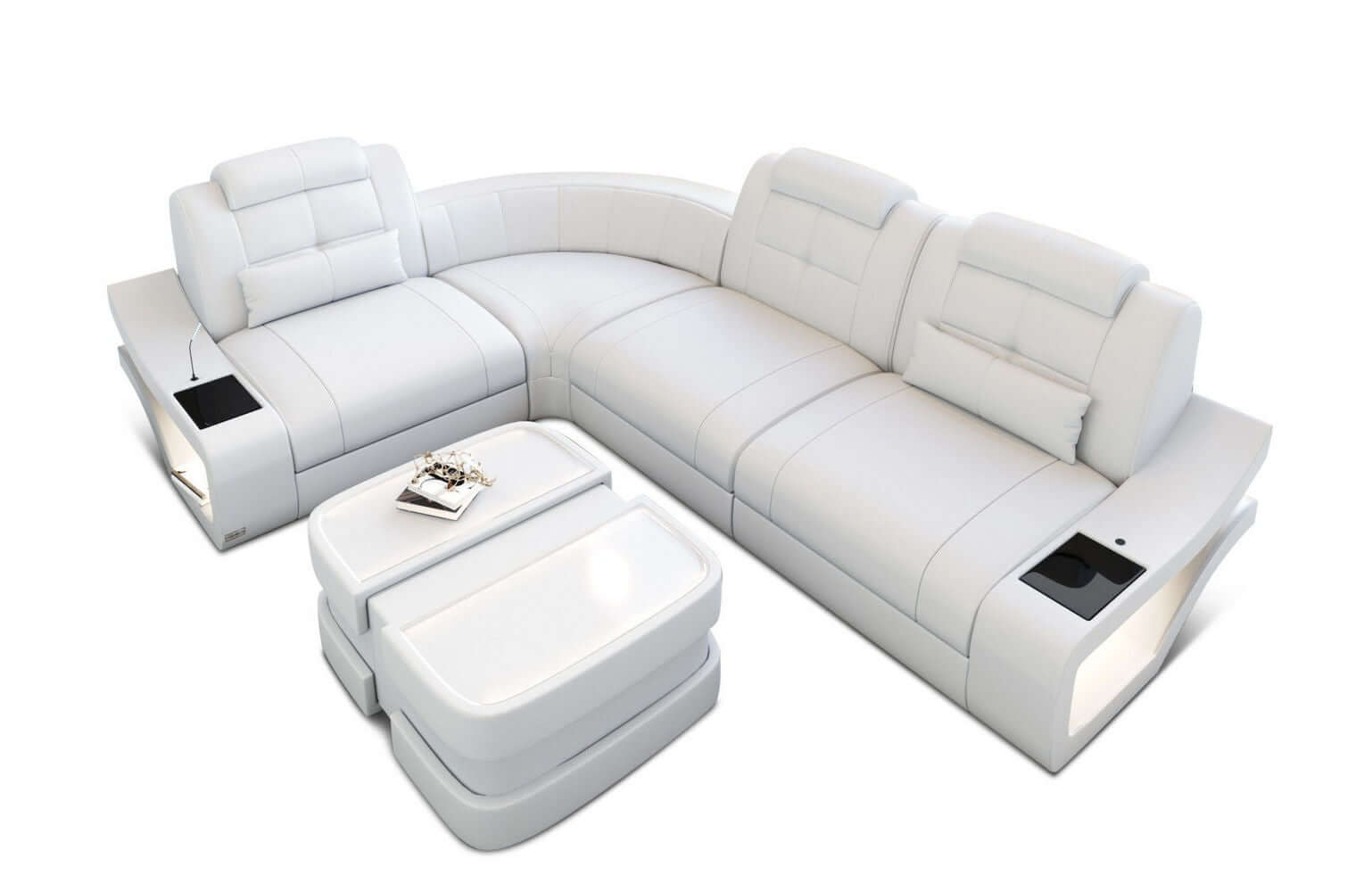 Mini Couch Elena L-Form in Leder Weiß