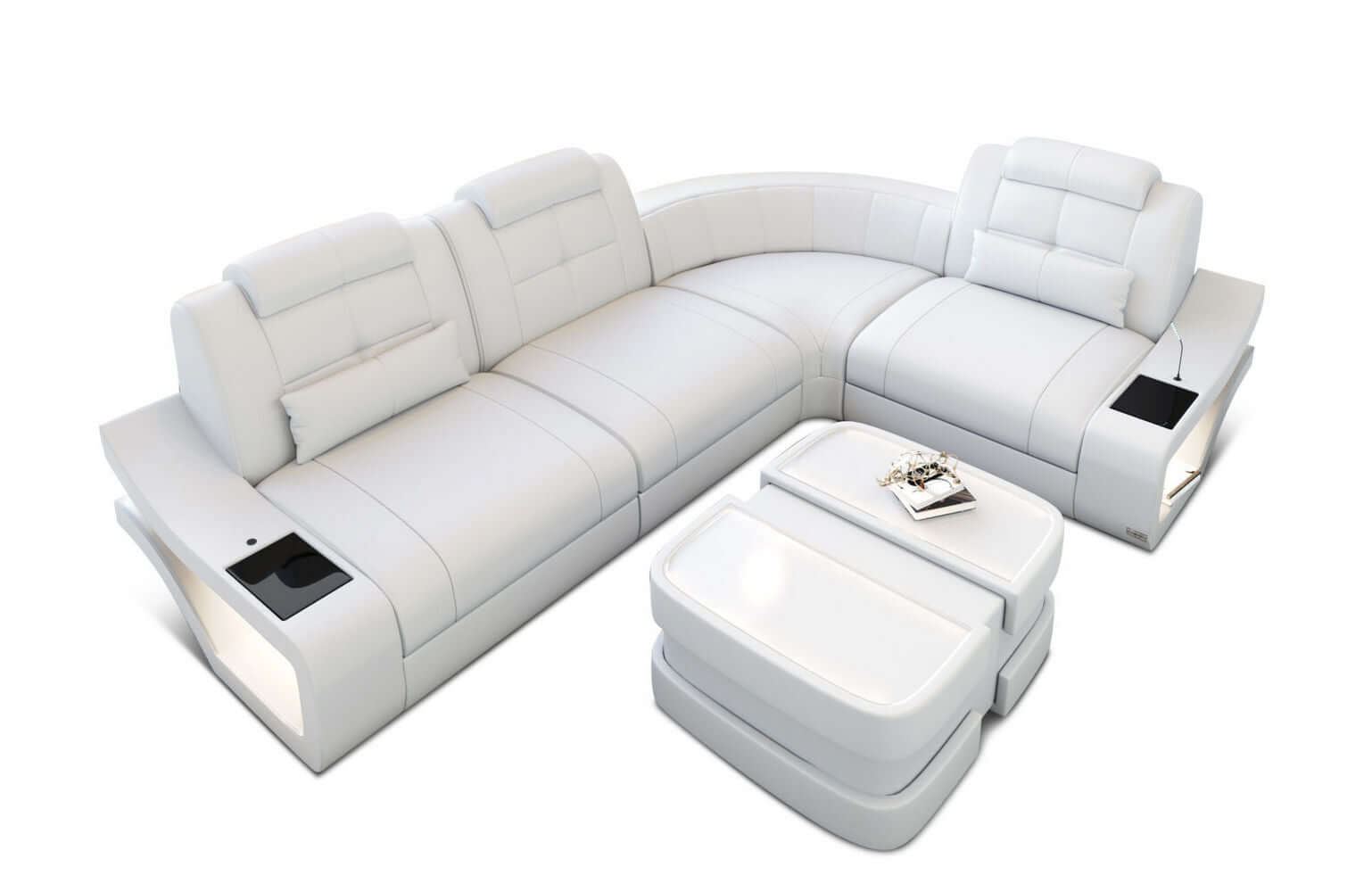 Mini Couch Elena L-Form in Leder Weiß