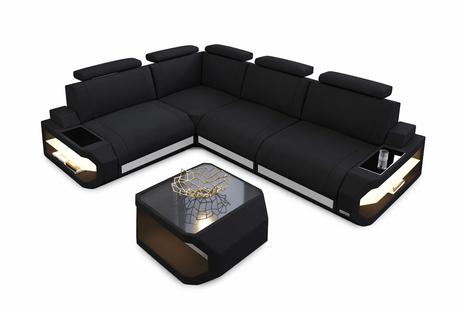 Stoff Ecksofa Siena L-Form Schwarz-Weiß