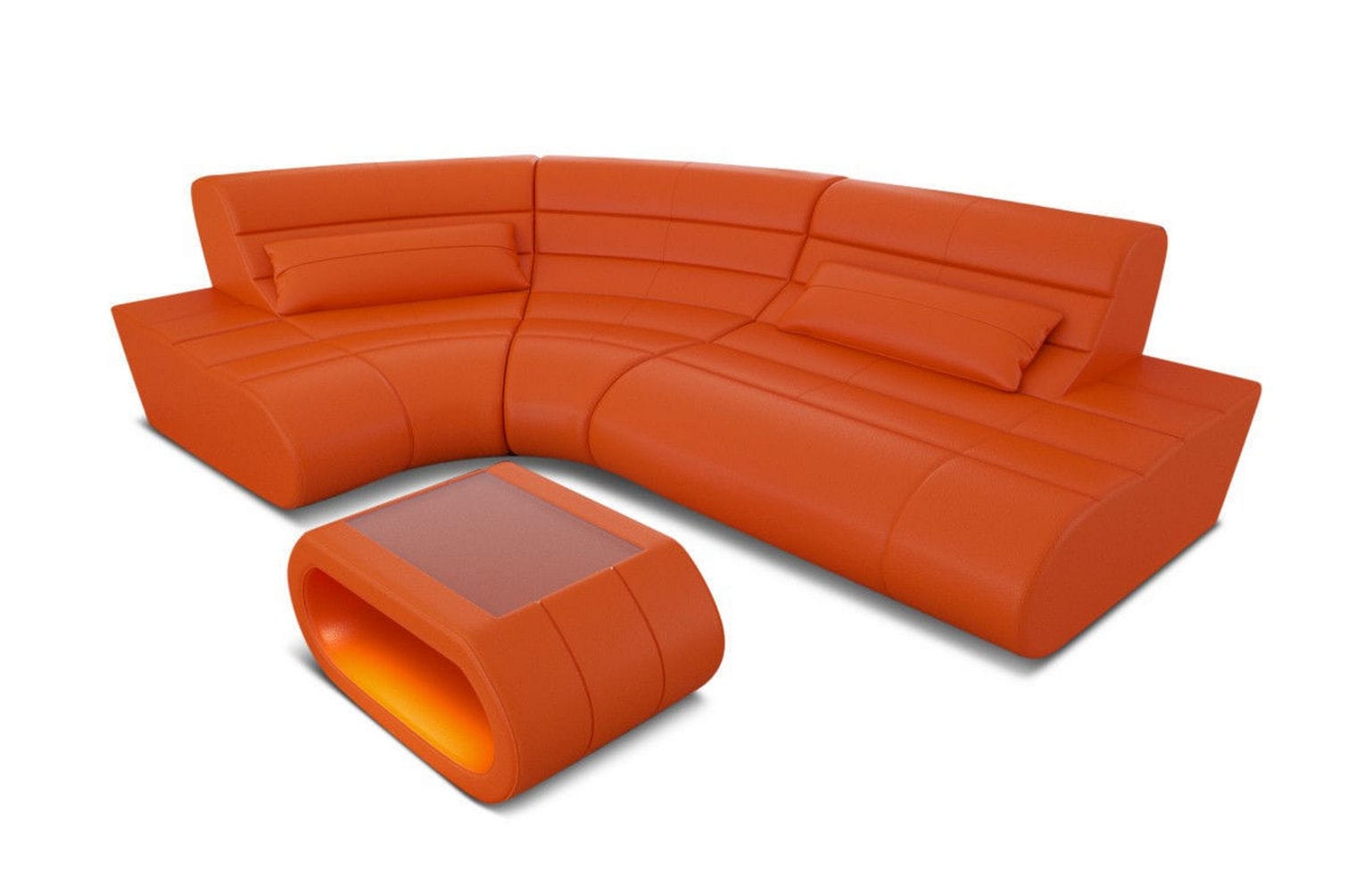 Leder Sofa Concept Kompakt mit LED Beleuchtung orange