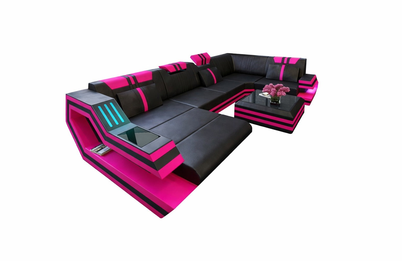 Ledersofa Wohnlandschaft Ravenna U-Form LED