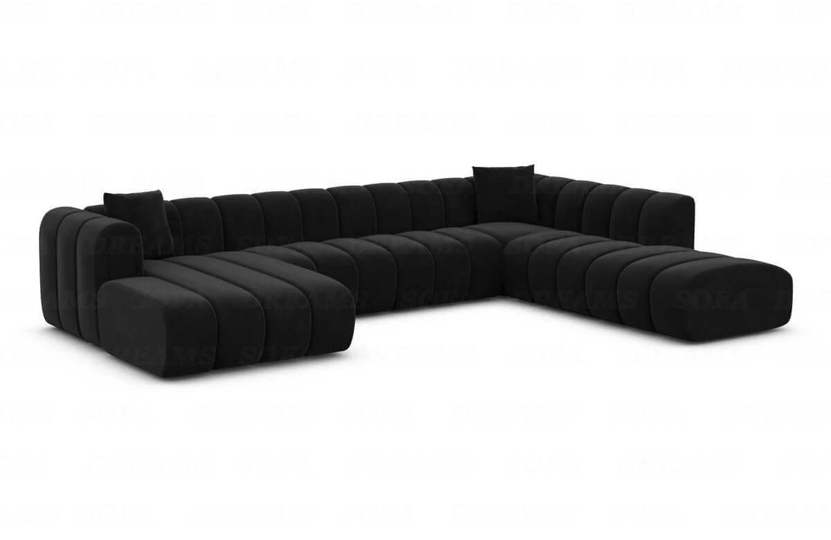 XXL Wohnlandschaft Almagro U-Form aus Stoff Schwarz