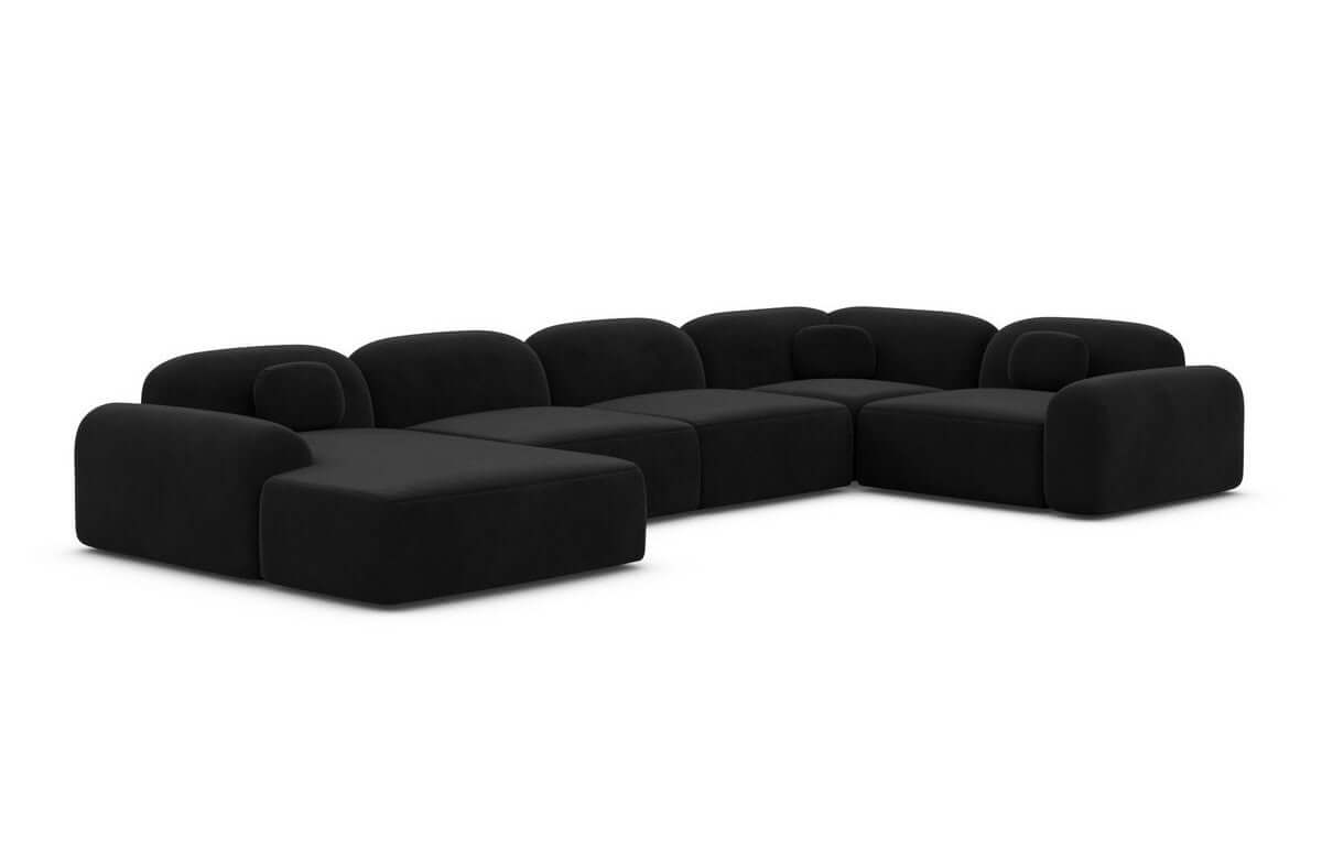 Wohnlandschaft Barcelona U-Form aus Stoff Schwarz