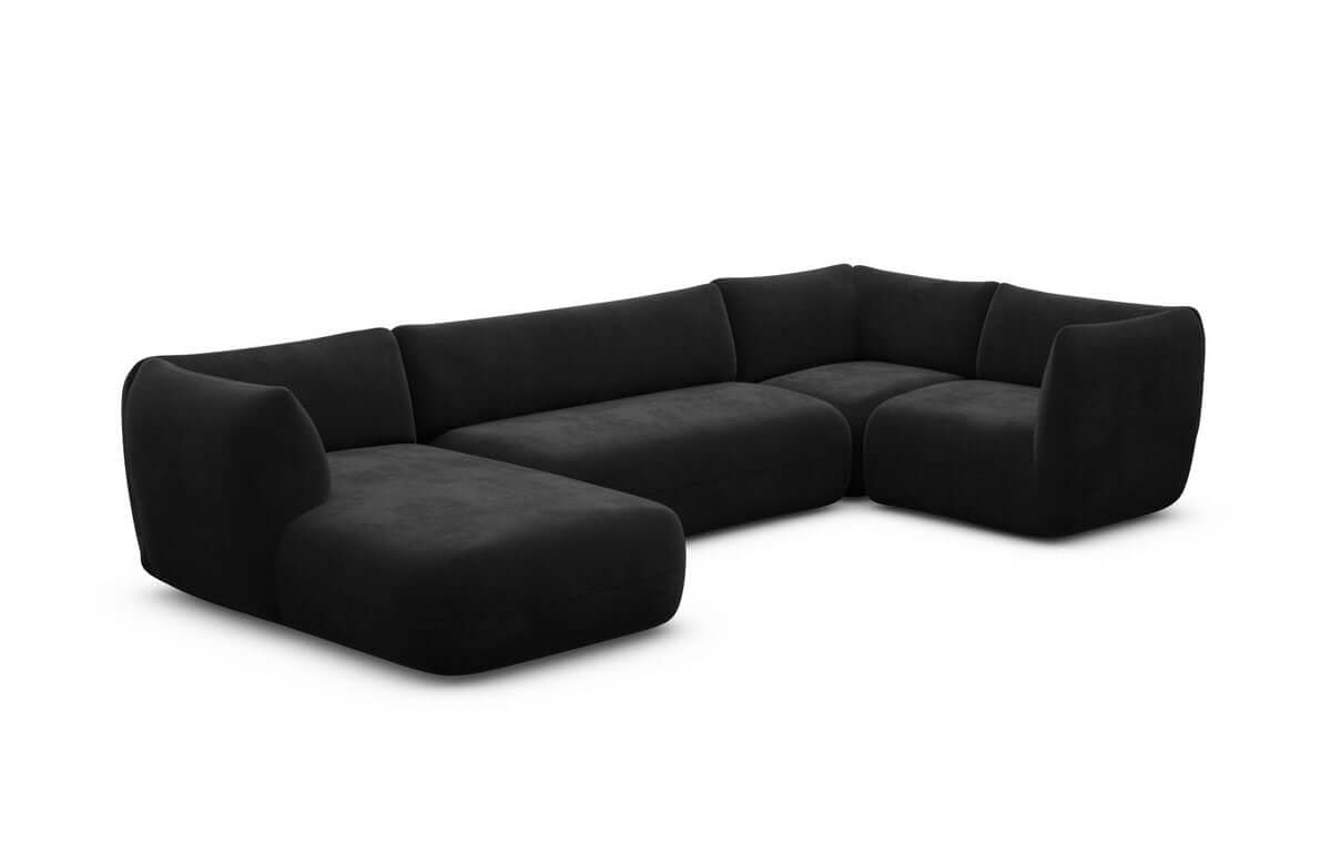 Stoff Wohnlandschaft Madrid U-Form Schwarz