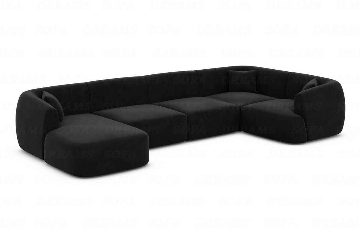 Wohnlandschaft Tabarca U-Form aus Stoff Schwarz
