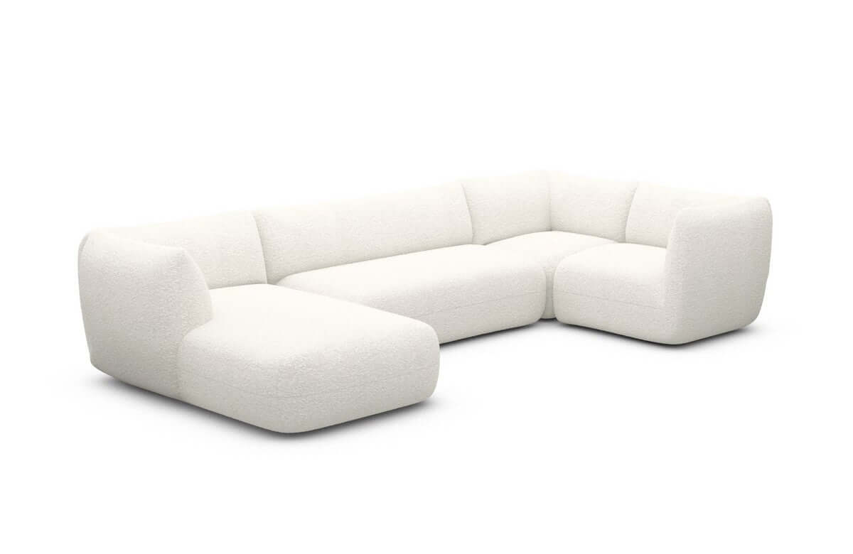 Stoff Wohnlandschaft Madrid U-Form Weiß