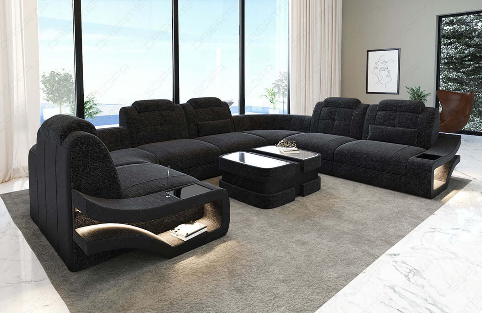 Polster-Wohnlandschaft Elena – Komfort & Stil dunkelgrau-weiß