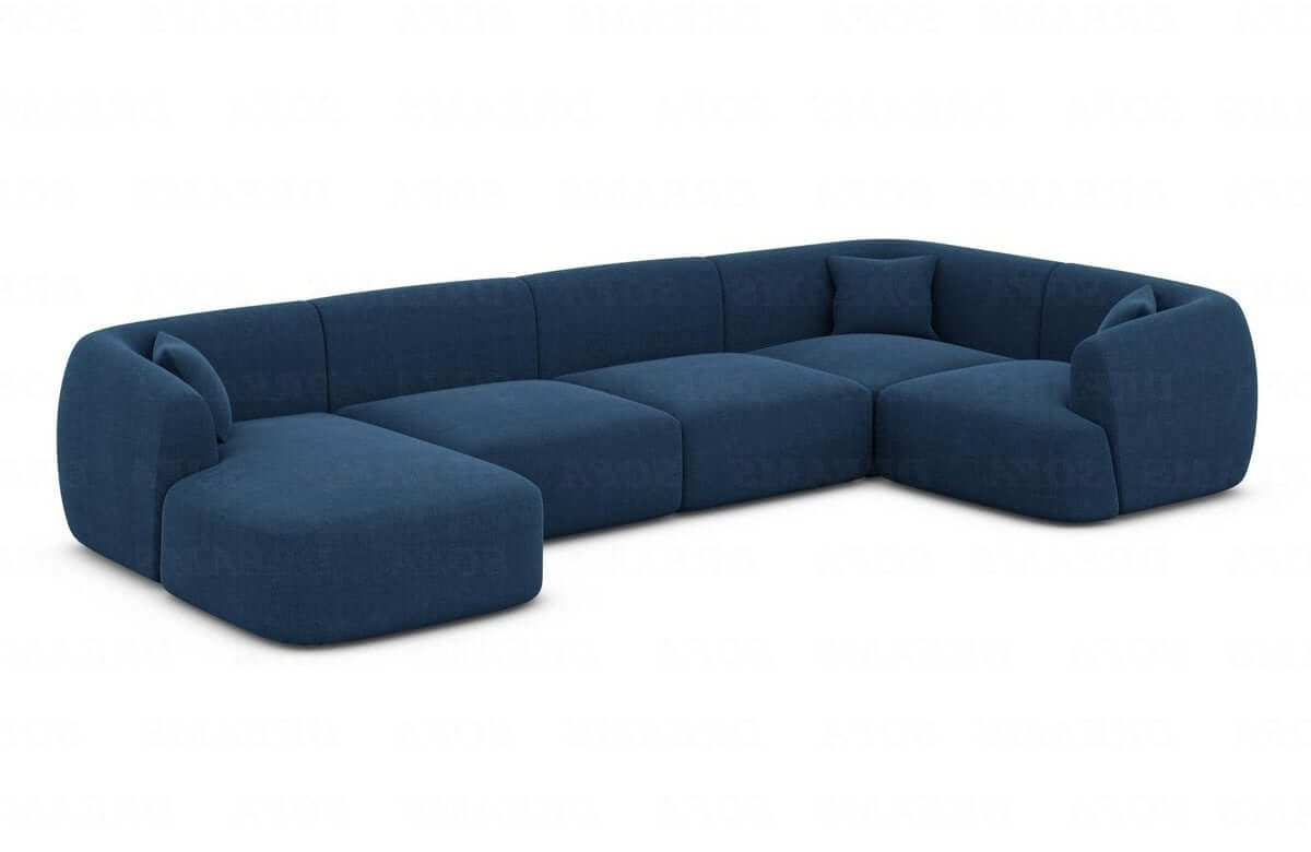 Wohnlandschaft Tabarca U-Form aus Stoff Blau